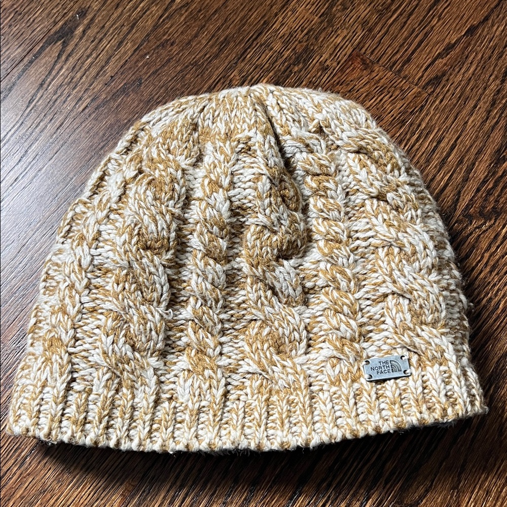 The North Face Tan and Cream Knit Beanie